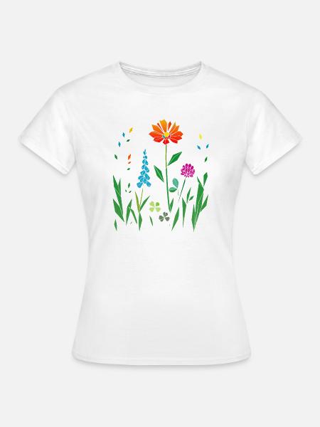 Bunte Blumenwiese Illustration - Frauen T-Shirt - Weiß