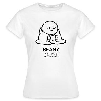 Beany – En recharge actuelle | Ambiance Café Douillette - T-shirt Femme - blanc - Devant - AI Model Female 172 dark (172cm)
