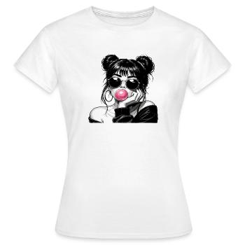 Look manga streetstyle de Bubblegum Girl Cool avec - T-shirt Femme - blanc - Devant - AI Model Female 172 dark (172cm)