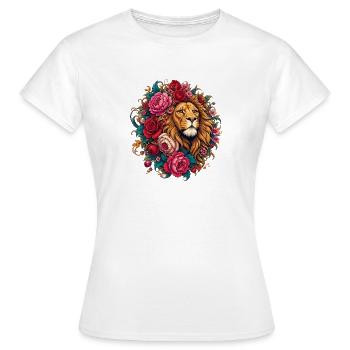 Lion dans un cercle de fleurs - T-shirt Femme - blanc - Devant - AI Model Female 172 dark (172cm)
