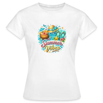Ambiances estivales : Bonheur de plage et couleurs tropicales - T-shirt Femme - blanc - Devant - AI Model Female 172 dark (172cm)
