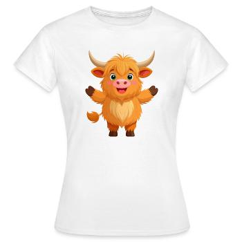 Mignonne vache Highland qui agite – Kawaii Design - T-shirt Femme - blanc - Devant - AI Model Female 172 dark (172cm)