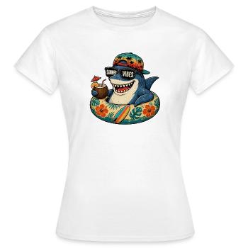 Summer Shark with Vibes Summer Vibes - Women's T-Shirt - white - Front - AI Model Female 172 dark (172cm)