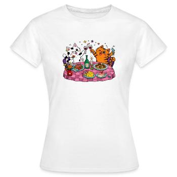 Fête de chats à la table à manger - T-shirt Femme - blanc - Devant - AI Model Female 172 dark (172cm)