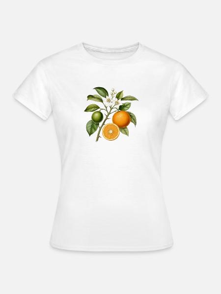 Orangenzweig und Blüten - Frauen T-Shirt - Weiß