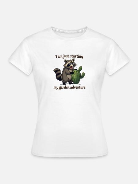 Starting garden adventure - Raccoon and cactus - Frauen T-Shirt - Weiß