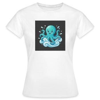 Pieuvre joyeuse aux vagues - T-shirt Femme - blanc - Devant - AI Model Female 172 dark (172cm)