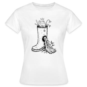 Frog King Rubber Boot Ink Drawing - Women's T-Shirt - white - Front - AI Model Female 172 dark (172cm)