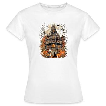 Motif d’Halloween de maison hantée sombre avec du noir - T-shirt Femme - blanc - Devant - AI Model Female 172 dark (172cm)