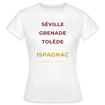 Ispagnac Lozère - Séville - Grenade - Tolède - T-shirt Femme - blanc - Devant - AI Model Female 172 dark (172cm)