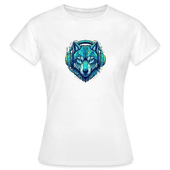Cyber Gamer Wolf - Neon Esports Design with Headset - Women's T-Shirt - white - Front - AI Model Female 172 dark (172cm)