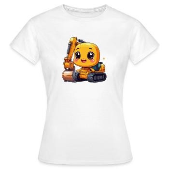 Yellow Kawaii Excavator – Cute Construction Site Motif - Women's T-Shirt - white - Front - AI Model Female 172 dark (172cm)