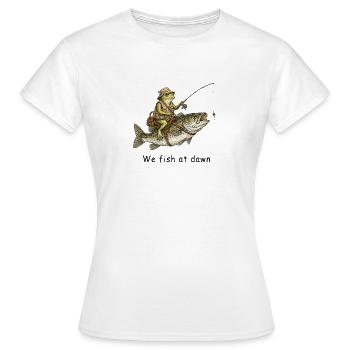 We Fish at Dawn Frog Angler - Women's T-Shirt - white - Front - AI Model Female 172 dark (172cm)