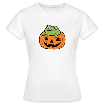 Cute Frog Halloween Pumpkin - Women's T-Shirt - white - Front - AI Model Female 172 dark (172cm)