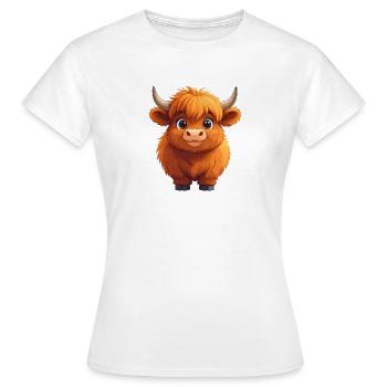 Grinning Highland Cow – Cheerful Comic Design - Women's T-Shirt - white - Front - AI Model Female 172 dark (172cm)