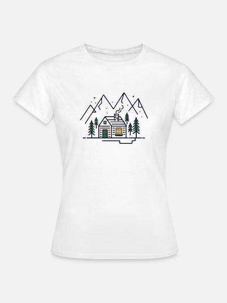 Berge mit Berghütte - Frauen T-Shirt - Weiß