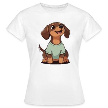 Happy Dachshund Cartoon Heart Warmer Shirt HAS SHORT LE - Women's T-Shirt - white - Front - AI Model Female 172 dark (172cm)