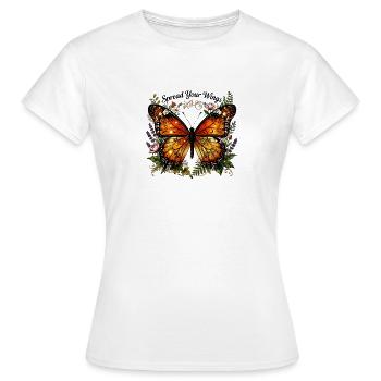 Breite deine Flügel aus: Blumenschmetterling - Frauen T-Shirt - Weiß - Vorne - AI Model Female 172 dark (172cm)