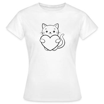 Chat au cœur - T-shirt Femme - blanc - Devant - AI Model Female 172 dark (172cm)