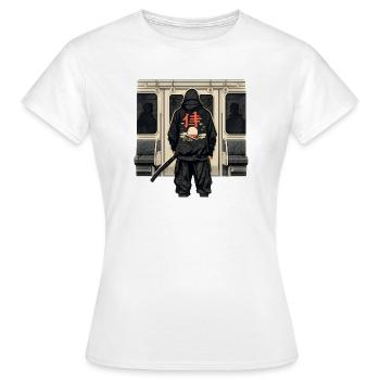 U-Bahn Ninja mit rotem Kanji - Frauen T-Shirt - Weiß - Vorne - AI Model Female 172 dark (172cm)