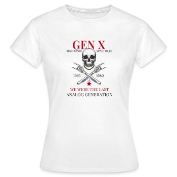 Gen X – Élevé à l’extérieur est resté dur - T-shirt Femme - blanc - Devant - AI Model Female 172 dark (172cm)