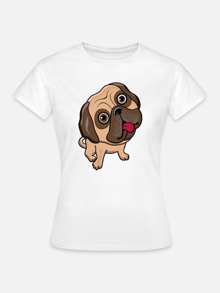 Mops, verspieltes Cartoon-Gesicht - Frauen T-Shirt - Weiß