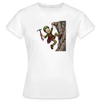 Comic-Bergsteiger am Überhang – Klettern Abenteuer - Frauen T-Shirt - Weiß - Vorne - AI Model Female 172 dark (172cm)