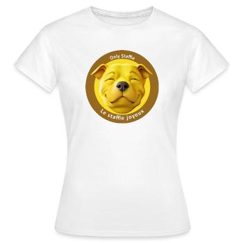Stafficone Badge joyeux - 053i - T-shirt Femme - blanc - Devant - AI Model Female 172 dark (172cm)