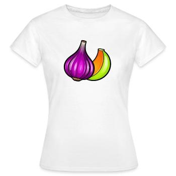 Illustration Pop Art : Tête et Gousse d'Ail Violet - T-shirt Femme - blanc - Devant - AI Model Female 172 dark (172cm)