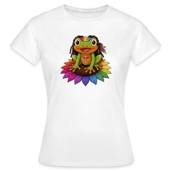 Grenouille Rasta sur le signe de paix de la fleur de tournesol - T-shirt Femme - blanc - Devant - AI Model Female 172 dark (172cm)