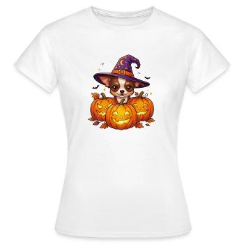 Sorcière Citrouille Chihuahua d’Halloween - T-shirt Femme - blanc - Devant - AI Model Female 172 dark (172cm)