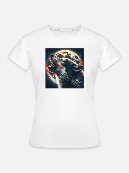 Wolf heult zum Vollmond - Frauen T-Shirt - Weiß