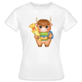 Vache Highland avec cône d’école et sacoche – École - T-shirt Femme - blanc - Devant - AI Model Female 172 dark (172cm)