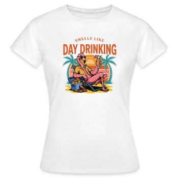 Ça sent la journée à boire Drôle de t-shirt rétro Flamingo - T-shirt Femme - blanc - Devant - AI Model Female 172 dark (172cm)