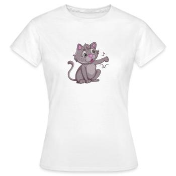 Chat gris mignon pointant avec une patte - T-shirt Femme - blanc - Devant - AI Model Female 172 dark (172cm)