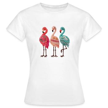 Trio de flamants roses artisanaux dans des poses vibrantes - T-shirt Femme - blanc - Devant - AI Model Female 172 dark (172cm)