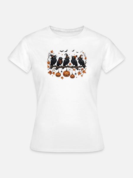 Halloween Raben Herbst Kürbis - Frauen T-Shirt - Weiß