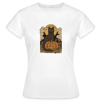 Chat Lune d’Halloween avec citrouille - T-shirt Femme - blanc - Devant - AI Model Female 172 dark (172cm)