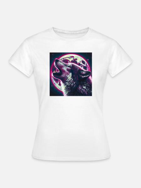 Wolf heult zum Vollmond - Frauen T-Shirt - Weiß