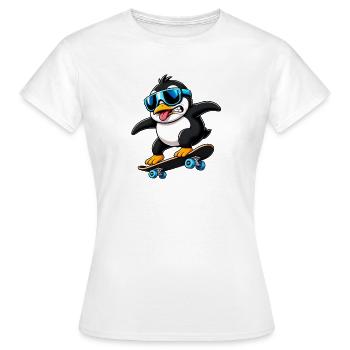Cool Penguin Skateboarder Comic Décalé - T-shirt Femme - blanc - Devant - AI Model Female 172 dark (172cm)