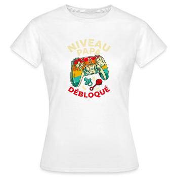 Niveau Papa Débloqué - Cadeau Rétro Humour - T-shirt Femme - blanc - Devant - AI Model Female 172 dark (172cm)