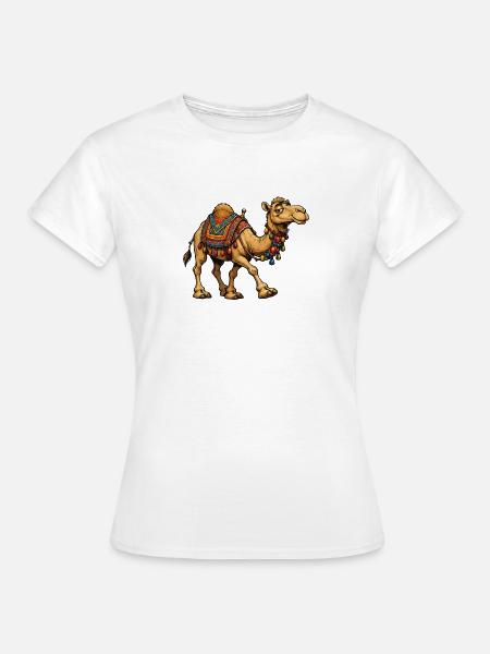 Buntes Kamel mit Tassel Schmuck - Frauen T-Shirt - Weiß