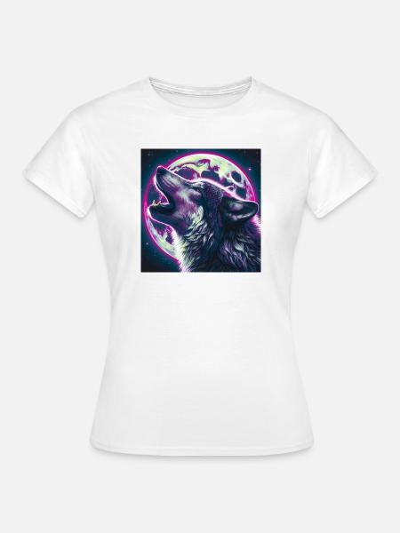Wolf heult zum Vollmond - Frauen T-Shirt - Weiß