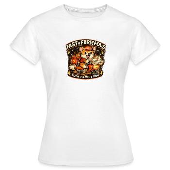 Chien livreur de pizzas en scooter - T-shirt Femme - blanc - Devant - AI Model Female 172 dark (172cm)