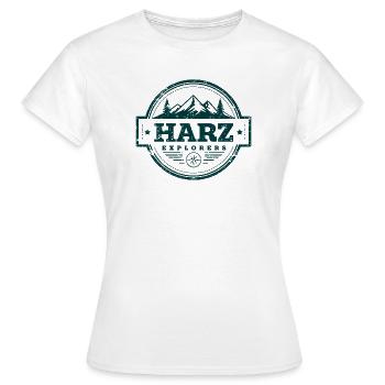 Harz Explorers Badge | Vintage Outdoor Logo - Frauen T-Shirt - Weiß - Vorne - AI Model Female 172 dark (172cm)