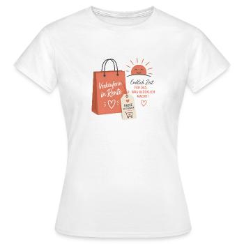 Verkäuferin in Rente – Aufgehende Sonne & Tasche - Frauen T-Shirt - Weiß - Vorne - AI Model Female 172 dark (172cm)