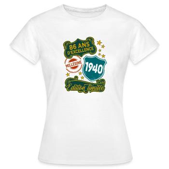 86 Ans Millésime 1940 Edition Limitée Anniversaire - T-shirt Femme - blanc - Devant - AI Model Female 172 dark (172cm)