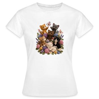 Des chats au crochet dans un jardin floral - T-shirt Femme - blanc - Devant - AI Model Female 172 dark (172cm)