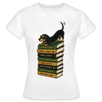 Hunde Bücher Lesen Dackel Geschenk für Leser - Frauen T-Shirt - Weiß - Vorne - AI Model Female 172 dark (172cm)