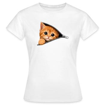 Süßes Kätzchen Reißverschluss Katze - Frauen T-Shirt - Weiß - Vorne - AI Model Female 172 dark (172cm)